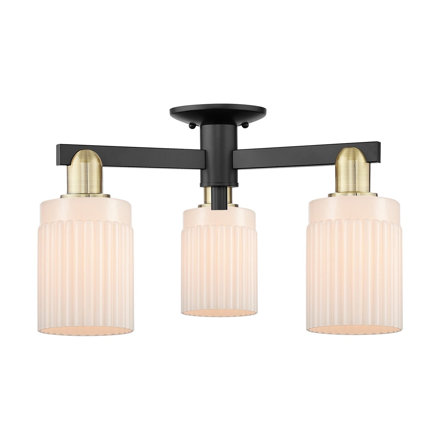 Innovations Hadley 22in 3-Light Semi-Flush Mount | Industrial Black Antique Brass and Matte White Ribbed Glass | Entryway & | Model 716-3F-BAB-G341