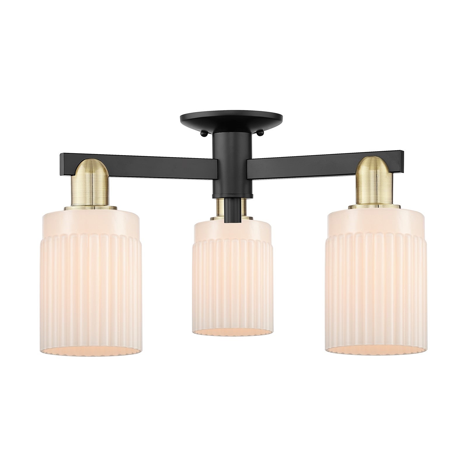 Innovations Hadley 22in 3-Light Semi-Flush Mount | Industrial Black Antique Brass and Matte White Ribbed Glass | Entryway & | Model 716-3F-BAB-G341