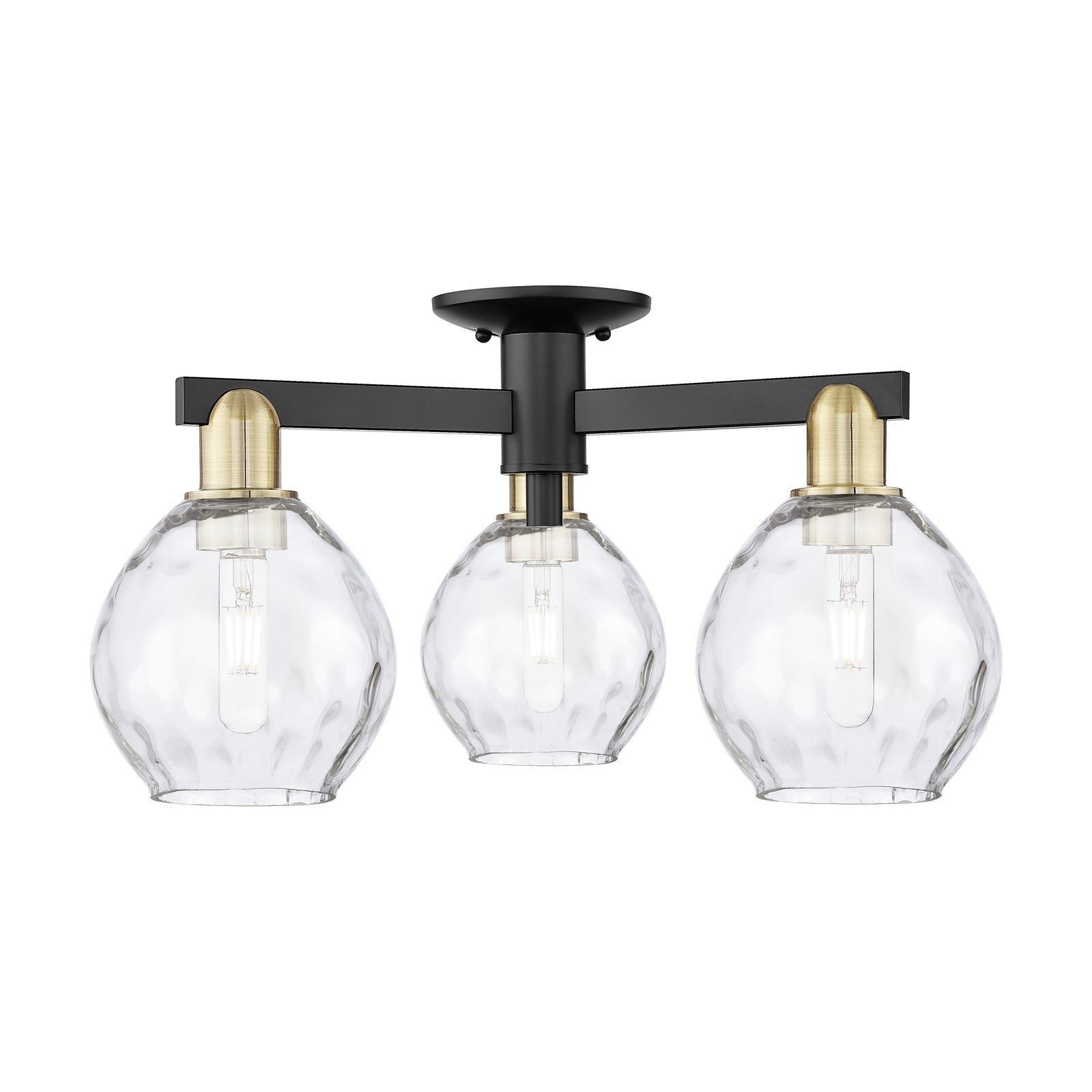 Innovations Waverly 24in 3-Light Semi-Flush Mount | Industrial Black Antique Brass and Clear Glass | Kitchen & Hallway | 23.5 x | Model 716-3F-BAB-G362