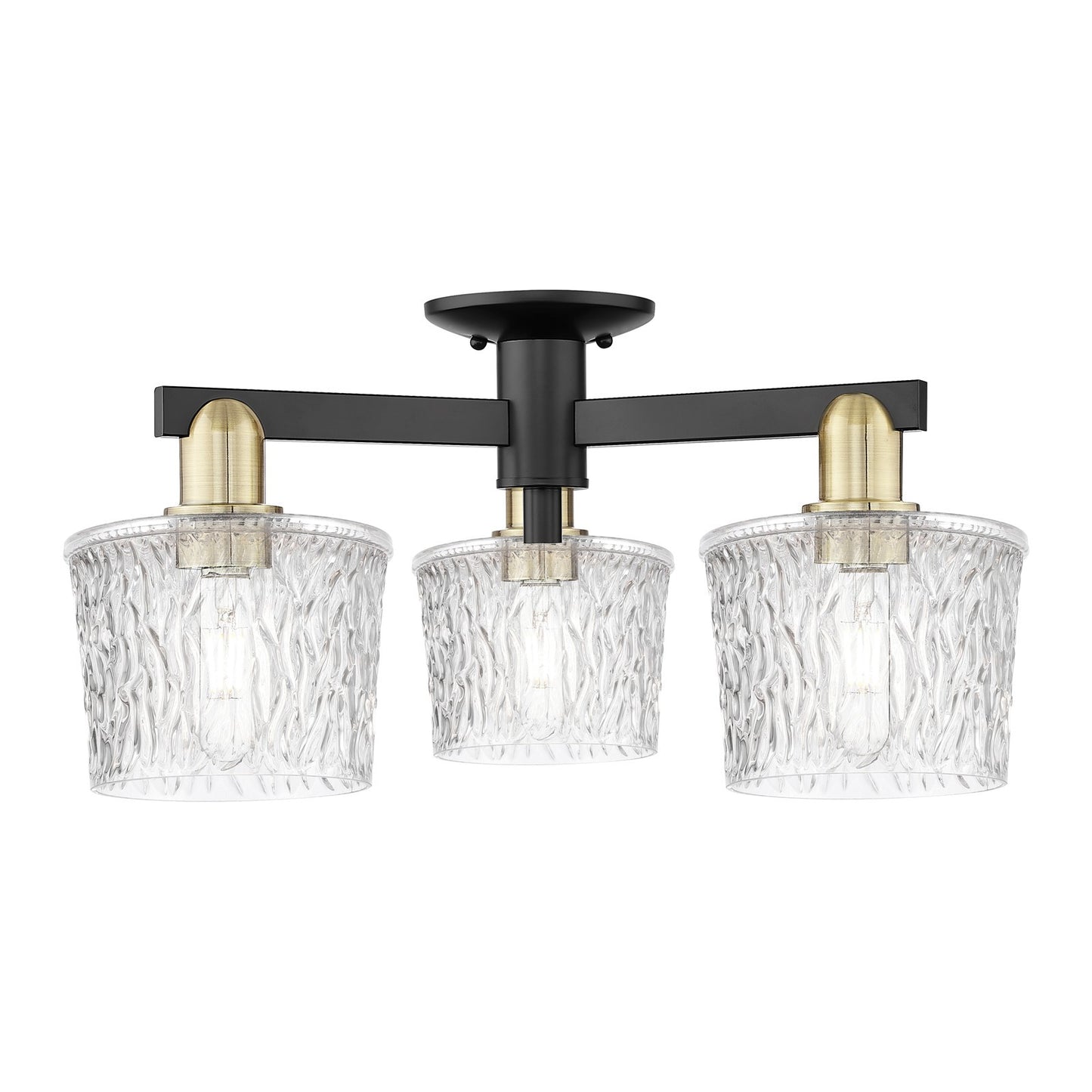 Innovations Niagara 24in 3-Light Semi-Flush Mount | Industrial Black Antique Brass and Clear Glass | Kitchen & Hallway | 24 x 24 x | Model 716-3F-BAB-G402