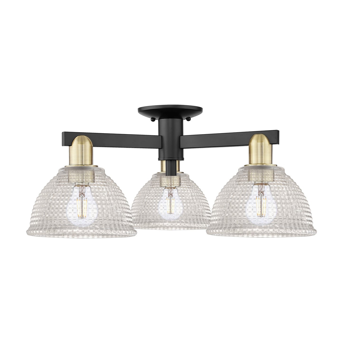 Innovations Arietta 26in 3-Light Semi-Flush Mount | Industrial Black Antique Brass Steel and Clear Glass | Living Room, Bedroom & | Model 716-3F-BAB-G422