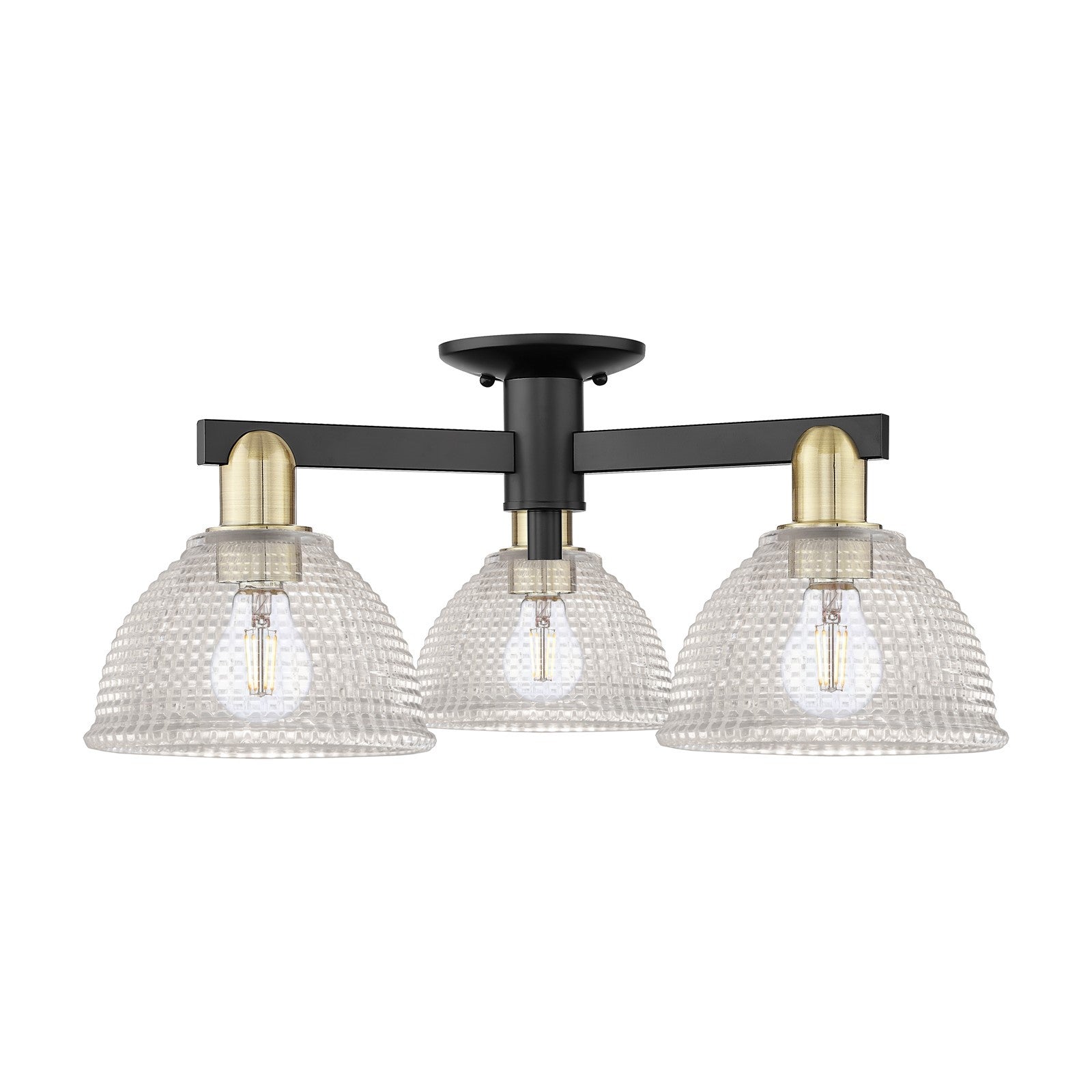 Innovations Arietta 26in 3-Light Semi-Flush Mount | Industrial Black Antique Brass Steel and Clear Glass | Living Room, Bedroom & | Model 716-3F-BAB-G422