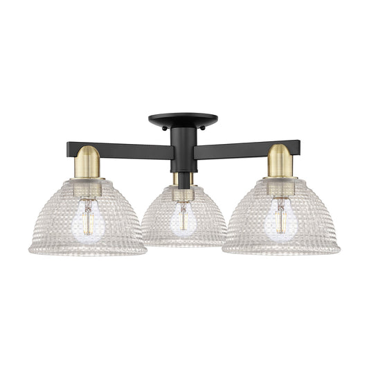 Innovations Arietta 26in 3-Light Semi-Flush Mount | Industrial Black Antique Brass Steel and Clear Glass | Living Room, Bedroom & | Model 716-3F-BAB-G422