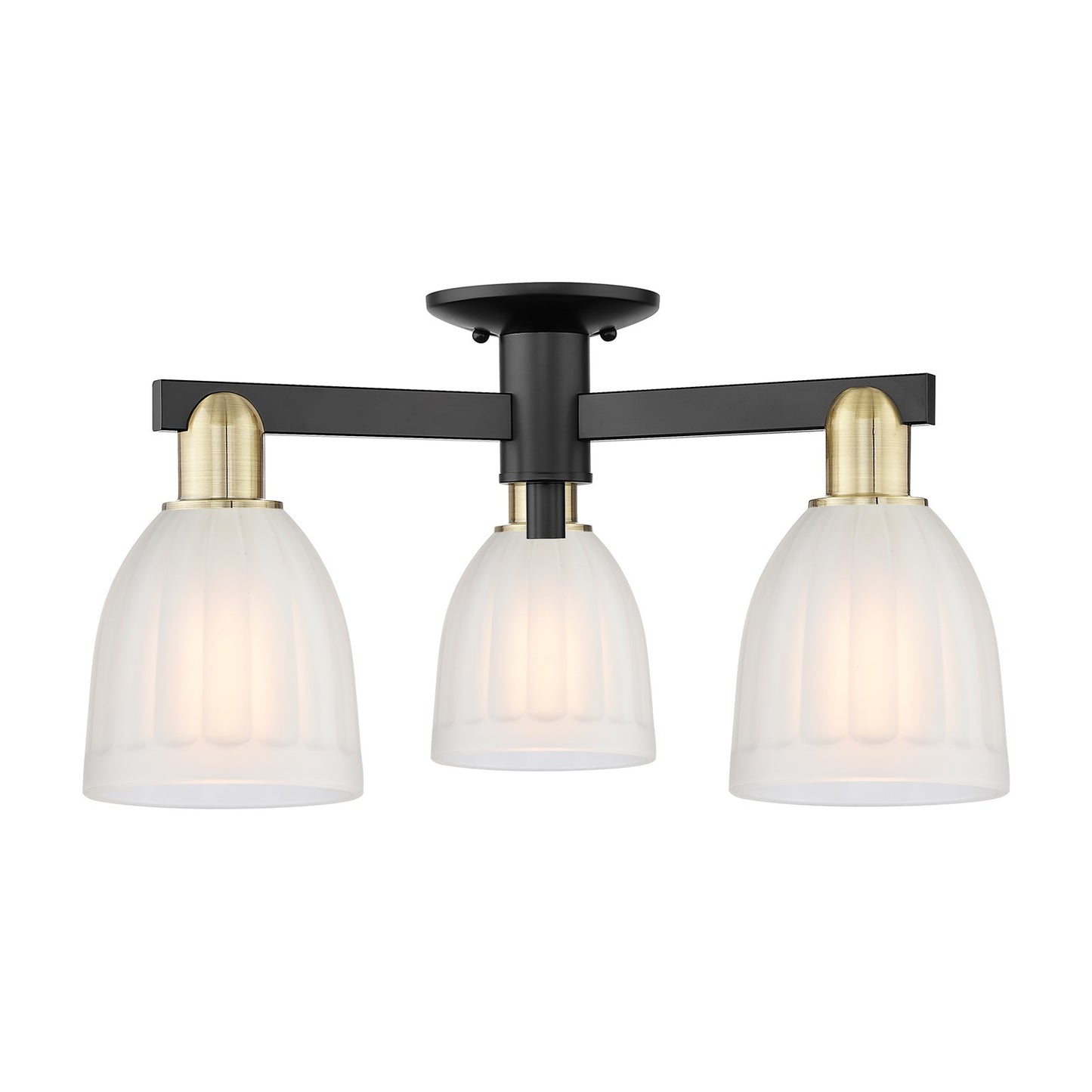 Innovations Brookfield 23in 3-Light Semi-Flush Mount | Industrial Black Antique Brass and White Frosted Ribbed Glass | Entryway & | Model 716-3F-BAB-G441