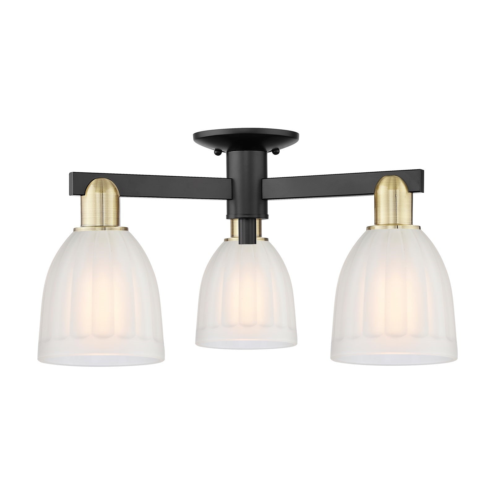 Innovations Brookfield 23in 3-Light Semi-Flush Mount | Industrial Black Antique Brass and White Frosted Ribbed Glass | Entryway & | Model 716-3F-BAB-G441