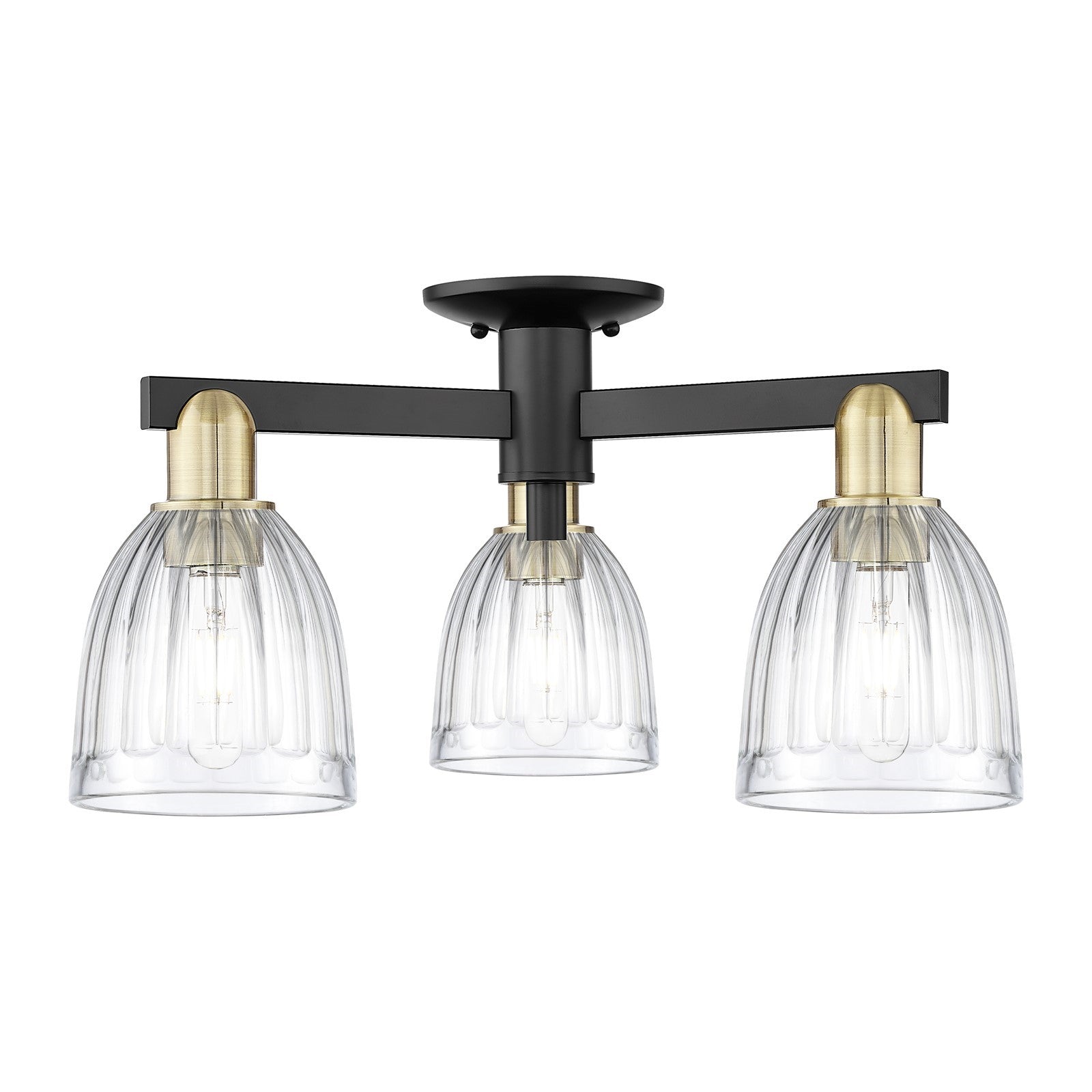 Innovations Brookfield 23in 3-Light Semi-Flush Mount | Industrial Black Antique Brass and Clear Ribbed Glass | Kitchen & Hallway | Model 716-3F-BAB-G442