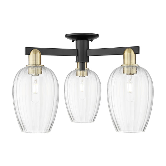 Innovations Preston Flute 24in 3-Light Semi-Flush Mount | Industrial Black Antique Brass and Clear Glass | Entryway & Hallway | Model 716-3F-BAB-G457-6CL
