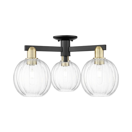 Innovations Preston 3Lt 25" Globe Semi-Flush, BKBS/Clear - 716-3F-BAB-G458-7CL