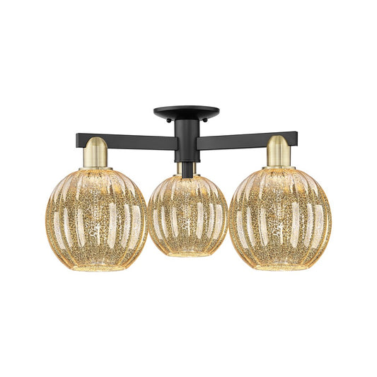 Innovations Preston 3Lt 25" Globe Semi-Flush, BKBS/Mercury - 716-3F-BAB-G458-7ME