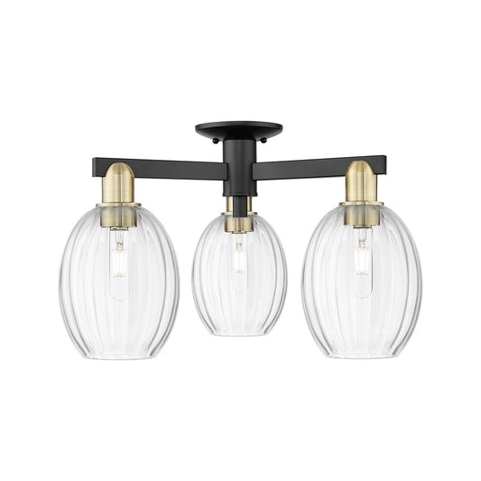 Innovations Preston 3Lt 24" Bulb Semi-Flush, BKBS/Clear - 716-3F-BAB-G459-6CL