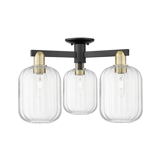 Innovations Preston 3Lt 24" Jar Semi-Flush, BKBS/Clear - 716-3F-BAB-G460-7CL