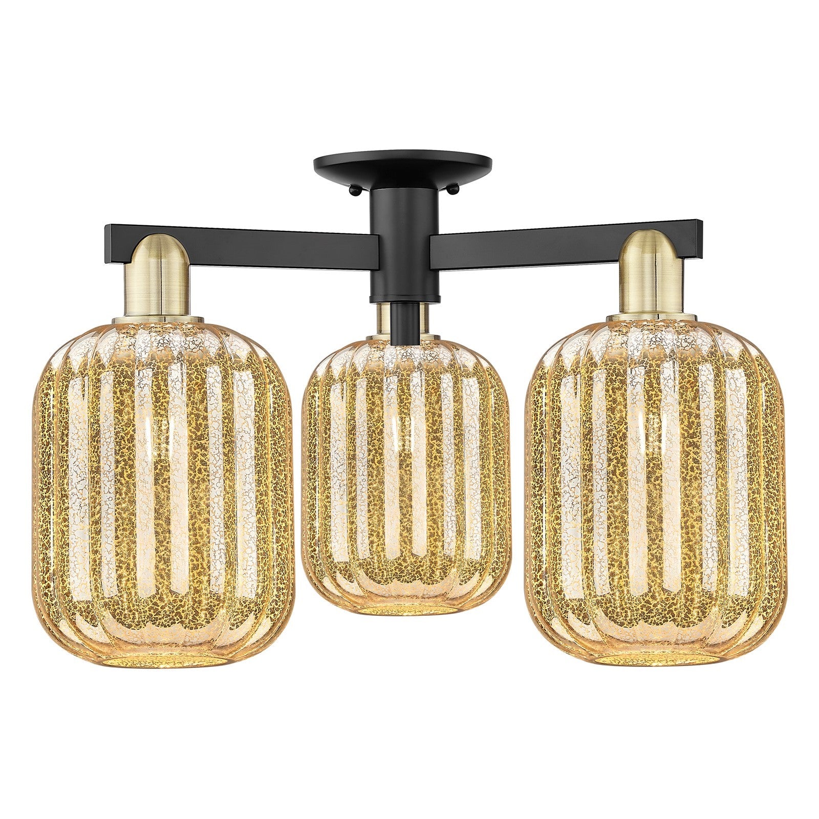 Innovations Preston Cylinder 24in 3-Light Semi-Flush Mount | Industrial Black Antique Brass and Mercury Glass | Living Room & | Model 716-3F-BAB-G460-7ME