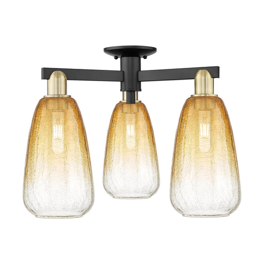 Innovations Brookhaven Almond 23.5in 3-Light Semi-Flush Mount | Industrial Black Antique Brass and Amber Glass | Living Room & | Model 716-3F-BAB-G480-6AM