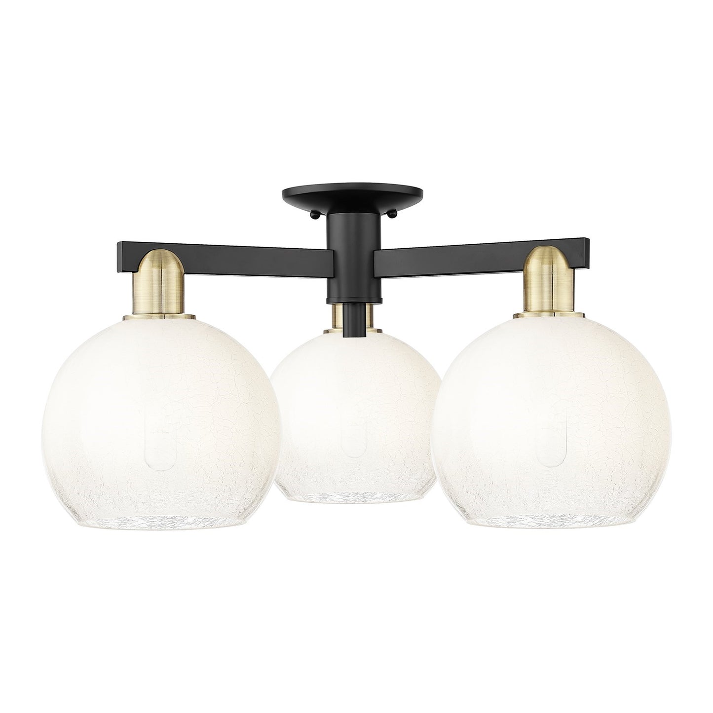Innovations Brookhaven Globe 25.5in 3-Light Semi-Flush Mount | Industrial Black Antique Brass and Opal Glass | Damp-Rated | Model 716-3F-BAB-G483-8OP