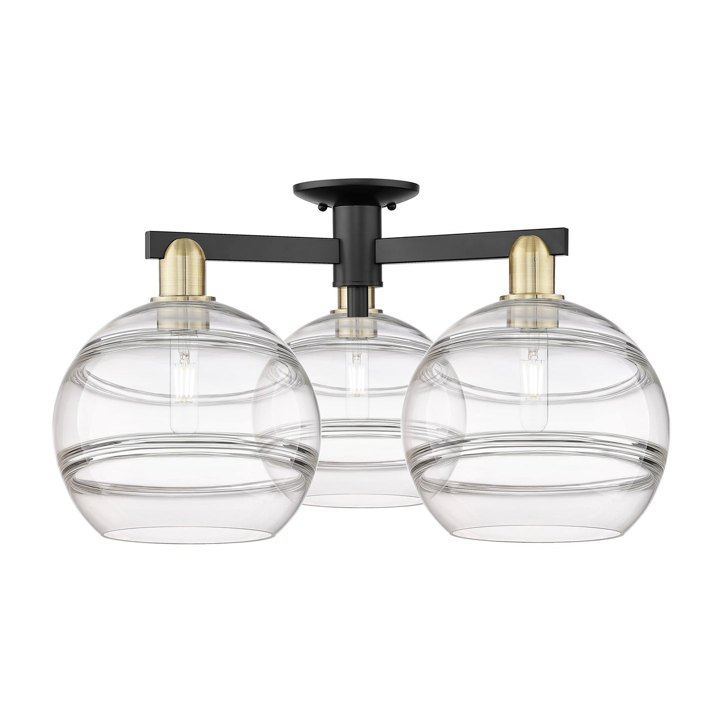 Innovations Rochester 28in 3-Light Semi-Flush Mount | Industrial Black Antique Brass and Clear Glass | Entryway & Hallway | Model 716-3F-BAB-G556-10CL
