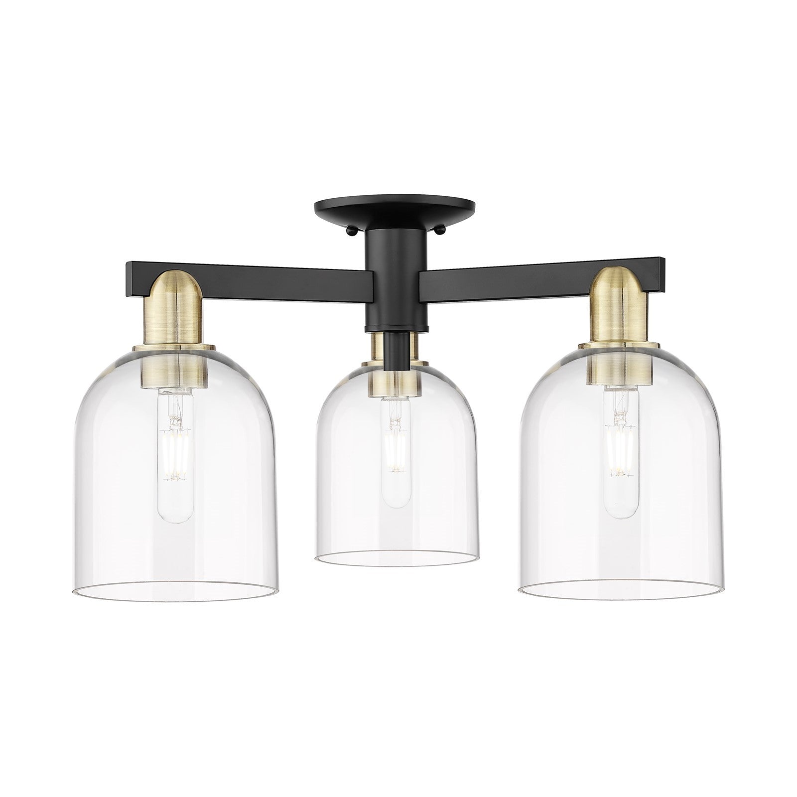 Innovations Bella 23in 3-Light Semi-Flush Mount | Industrial Black Antique Brass and Clear Glass | Living Room & Hallway Damp | Model 716-3F-BAB-G558-6CL