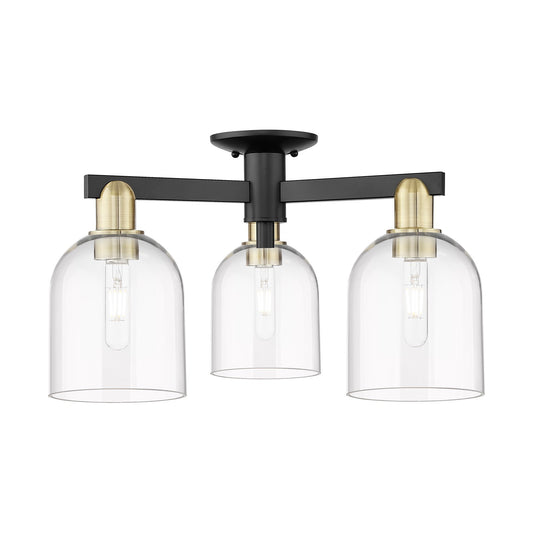 Innovations Bella 23in 3-Light Semi-Flush Mount | Industrial Black Antique Brass and Clear Glass | Living Room & Hallway Damp | Model 716-3F-BAB-G558-6CL