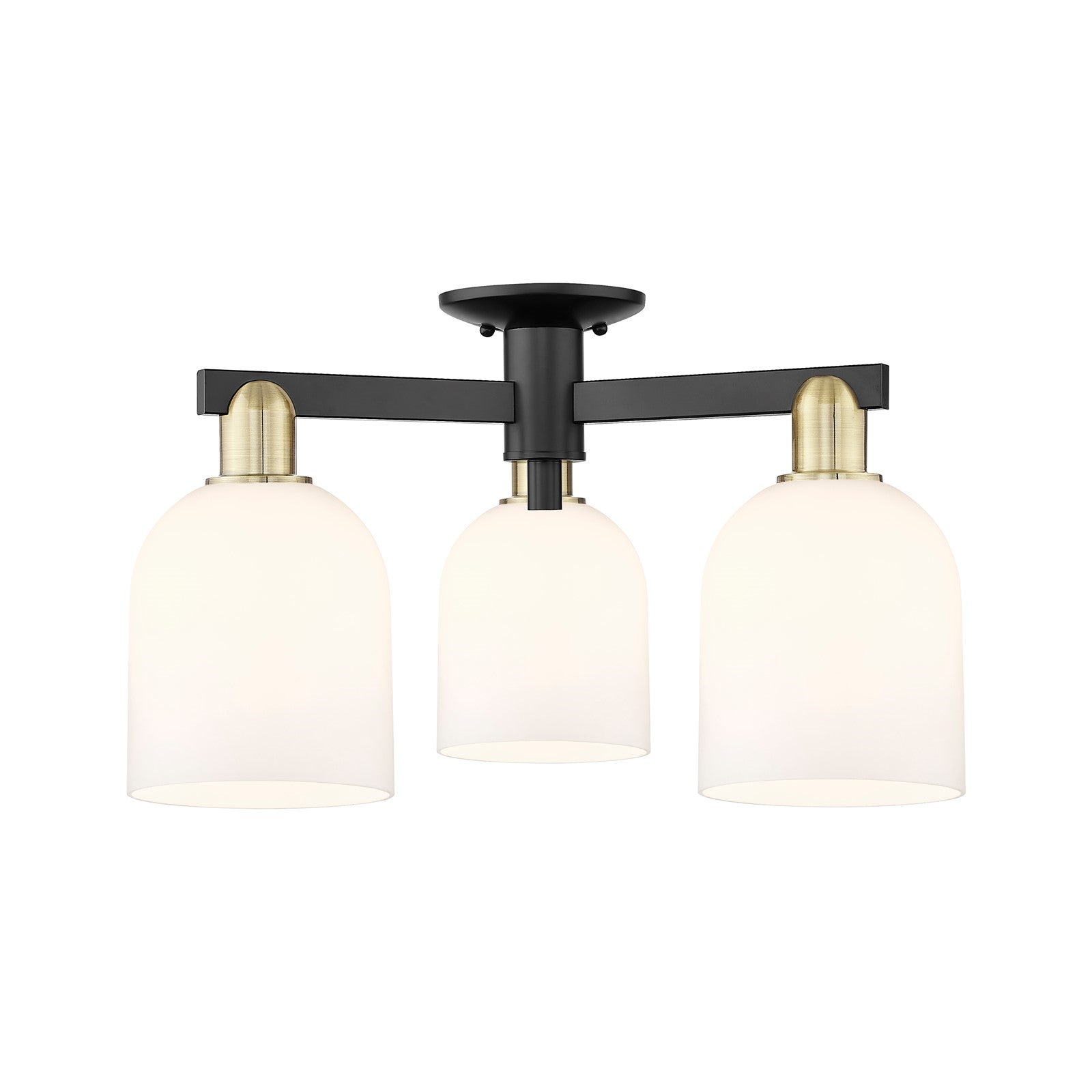 Innovations Bella 23in 3-Light Semi-Flush Mount | Industrial Black Antique Brass Steel and White Glass | Kitchen & Hallway | Model 716-3F-BAB-G558-6GWH