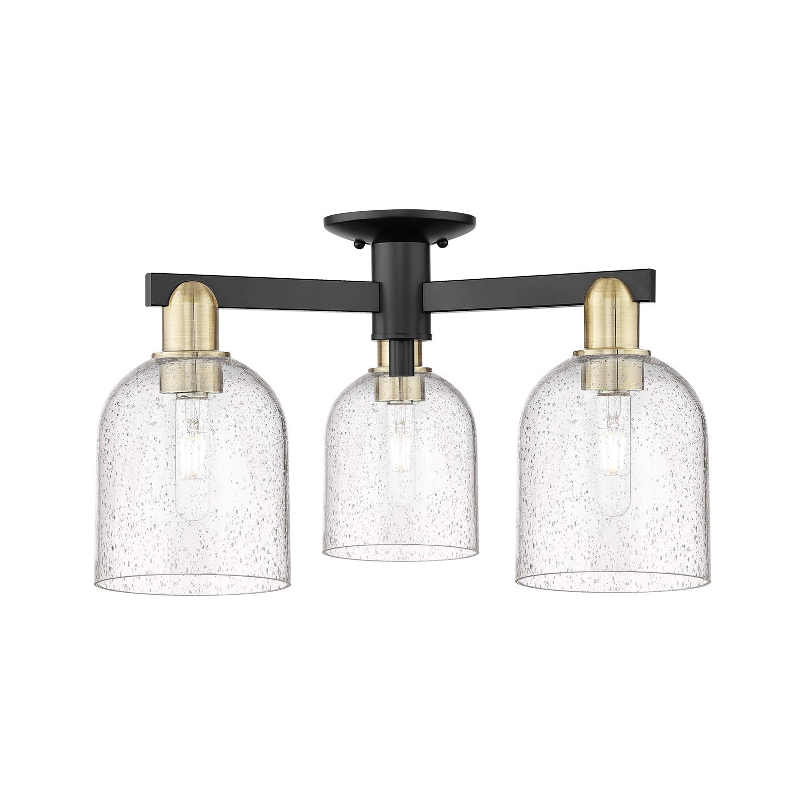 Innovations Bella 23in 3-Light Semi-Flush Mount | Industrial Black Antique Brass Steel and Seedy Glass | Entryway & Hallway | Model 716-3F-BAB-G558-6SDY