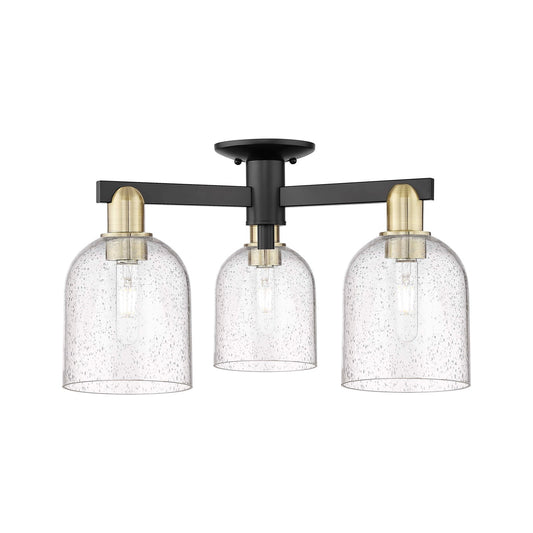 Innovations Bella 23in 3-Light Semi-Flush Mount | Industrial Black Antique Brass Steel and Seedy Glass | Entryway & Hallway | Model 716-3F-BAB-G558-6SDY