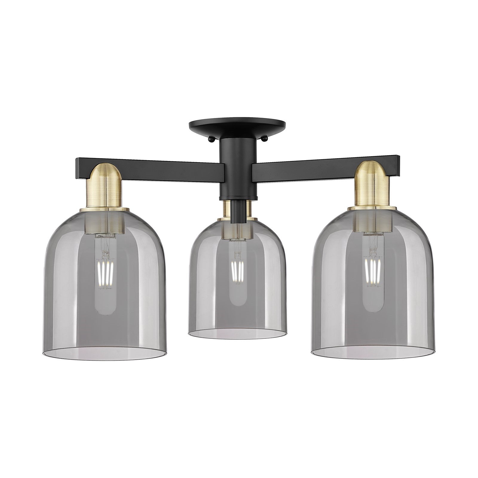 Innovations Bella 23in 3-Light Semi-Flush Mount | Industrial Black Antique Brass and Light Smoke Glass | Kitchen & Hallway | Model 716-3F-BAB-G558-6SM