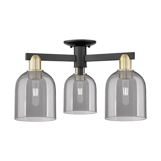 Innovations Bella 23in 3-Light Semi-Flush Mount | Industrial Black Antique Brass and Light Smoke Glass | Kitchen & Hallway | Model 716-3F-BAB-G558-6SM