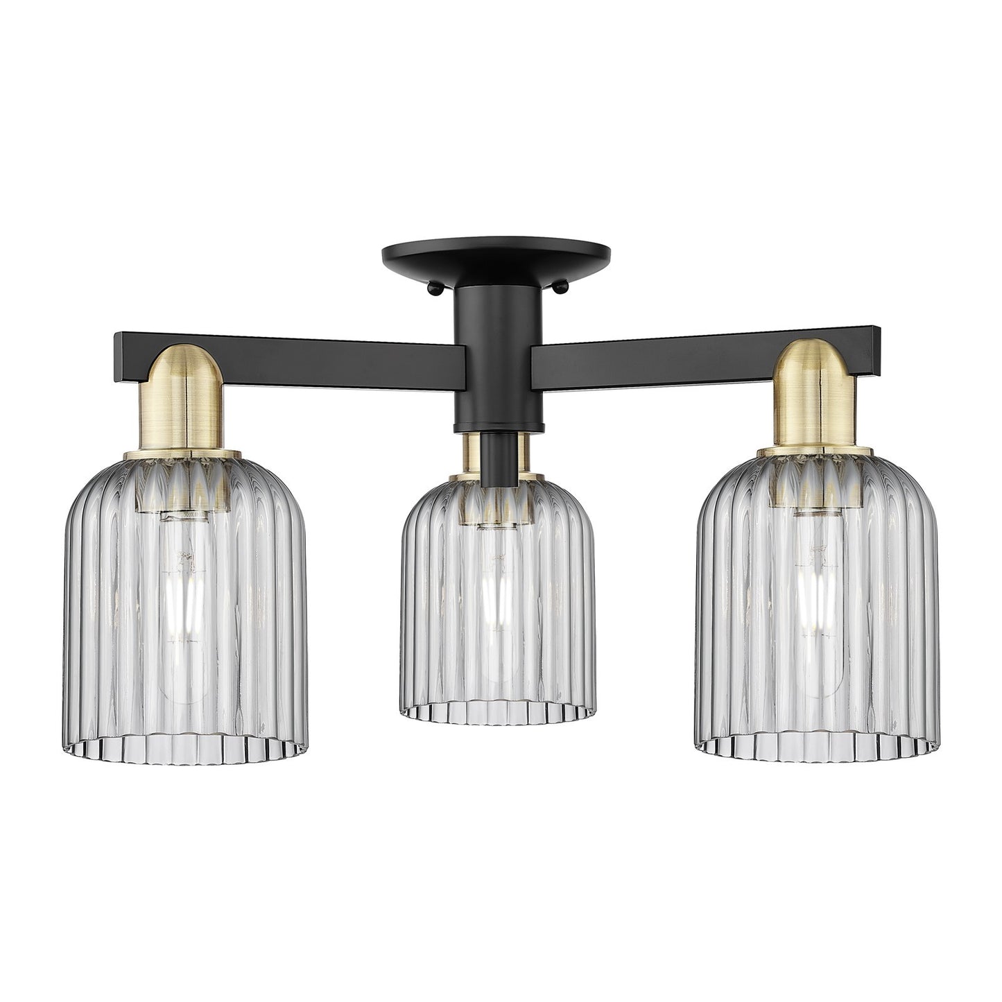 Innovations Bridal Veil 22.5in 3-Light Semi-Flush Mount | Industrial Black Antique Brass and Light Smoke Ribbed Glass | Model 716-3F-BAB-G559-5SM