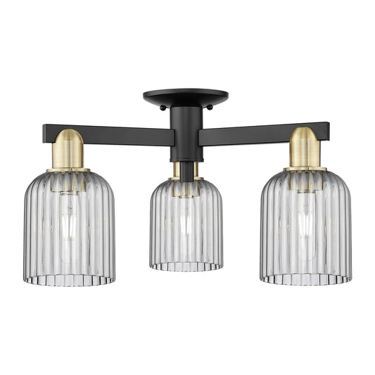 Innovations Bridal Veil 22.5in 3-Light Semi-Flush Mount | Industrial Black Antique Brass and Light Smoke Ribbed Glass | Model 716-3F-BAB-G559-5SM