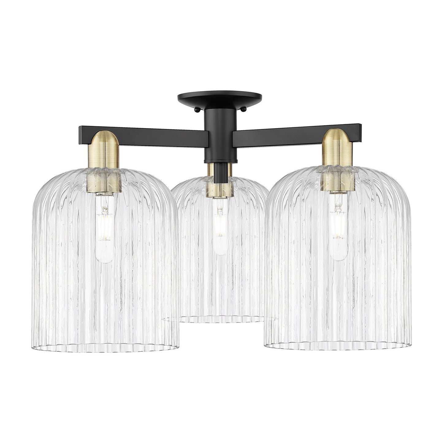 Innovations Bridal Veil 26in 3-Light Semi-Flush Mount | Industrial Black Antique Brass and Clear Ribbed Glass | Kitchen & | Model 716-3F-BAB-G559-8CL