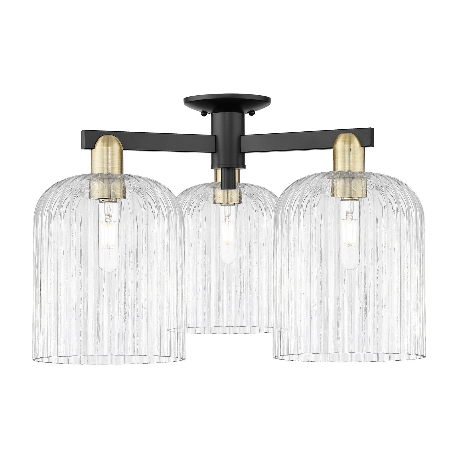 Innovations Bridal Veil 26in 3-Light Semi-Flush Mount | Industrial Black Antique Brass and Clear Ribbed Glass | Kitchen & | Model 716-3F-BAB-G559-8CL