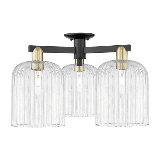 Innovations Bridal Veil 26in 3-Light Semi-Flush Mount | Industrial Black Antique Brass and Clear Ribbed Glass | Kitchen & | Model 716-3F-BAB-G559-8CL