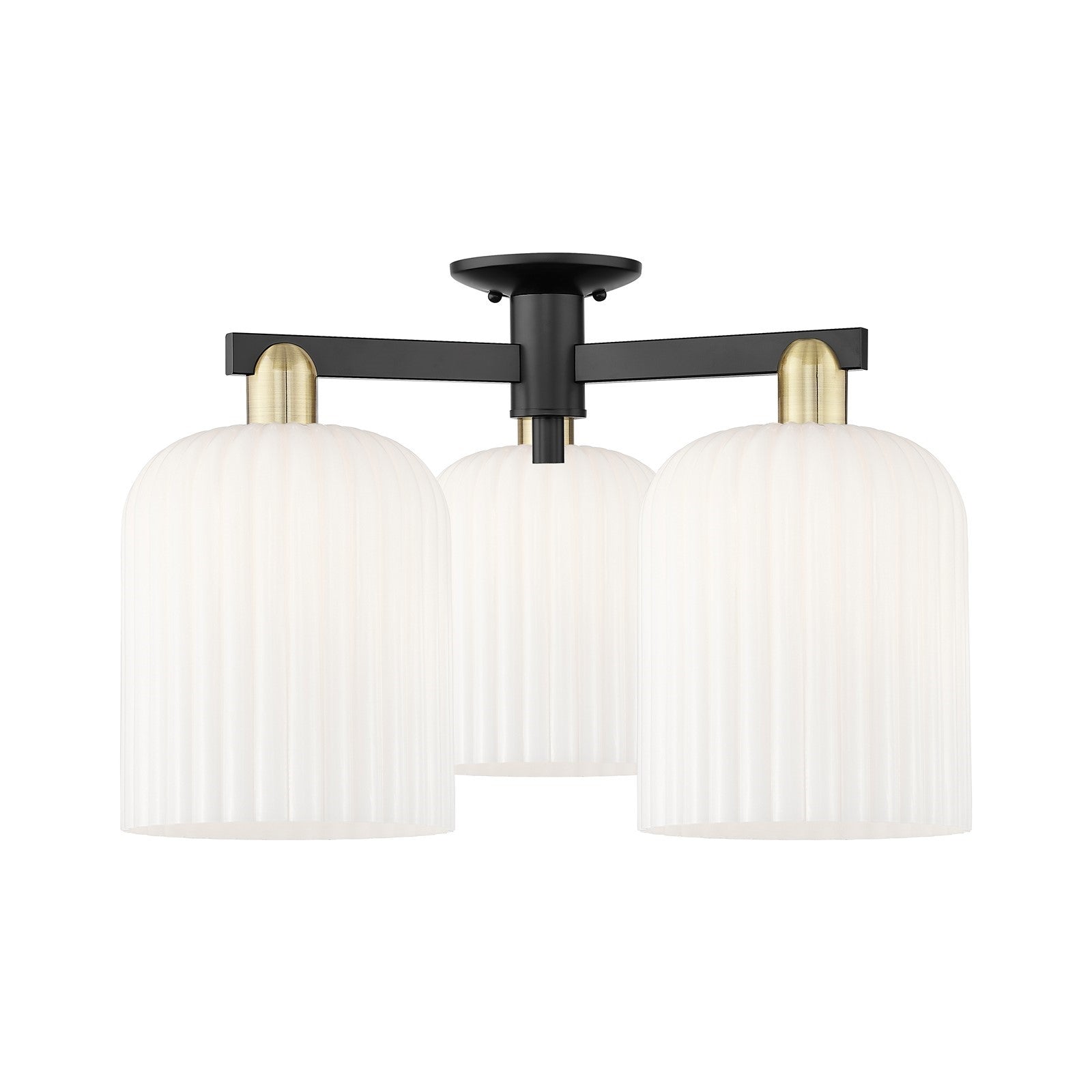 Innovations Bridal Veil 26in 3-Light Semi-Flush Mount | Industrial Black Antique Brass and Gloss White Ribbed Glass | Kitchen | Model 716-3F-BAB-G559-8GWH