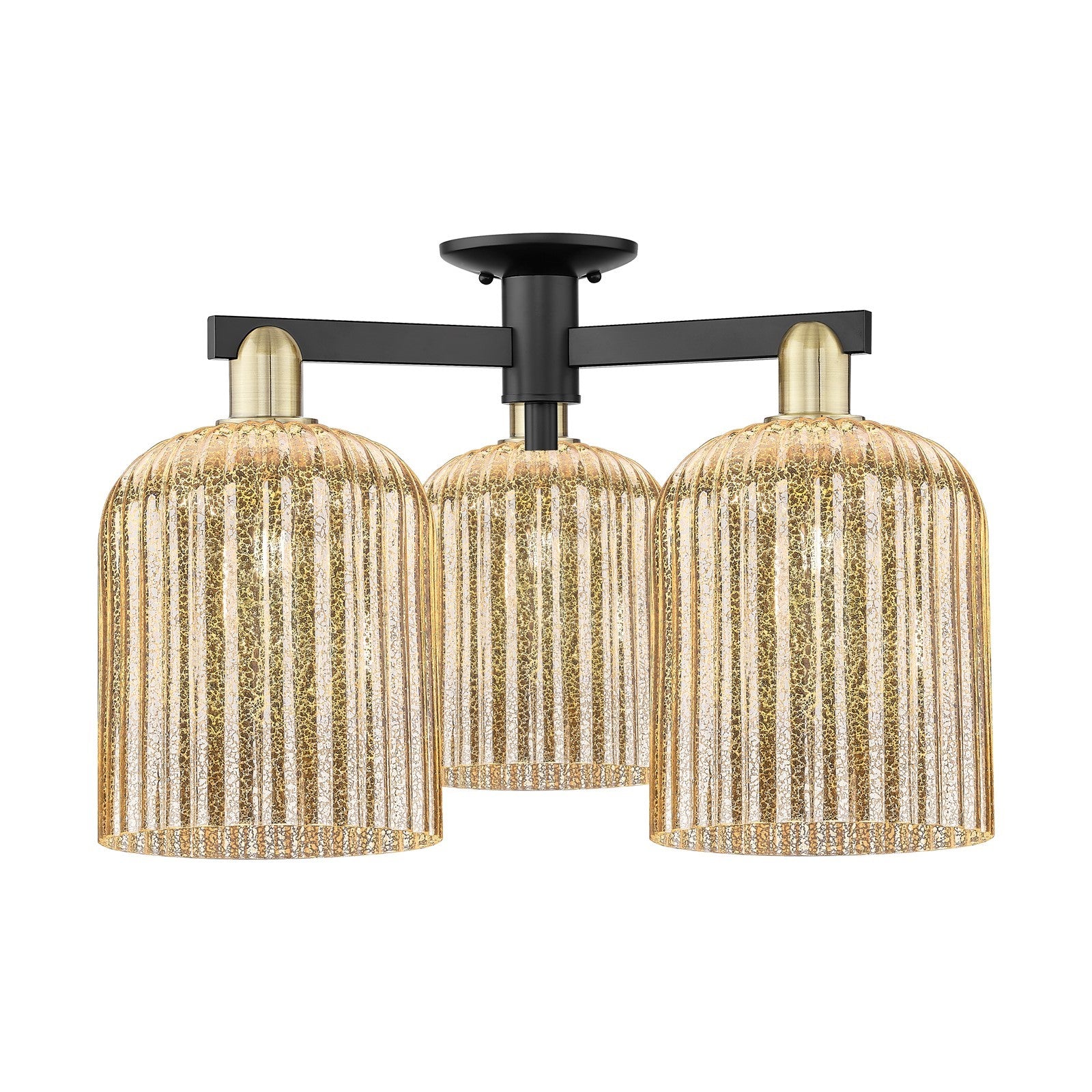 Innovations Bridal Veil 26in 3-Light Semi-Flush Mount | Industrial Black Antique Brass and Mercury Ribbed Glass | Entryway & | Model 716-3F-BAB-G559-8ME