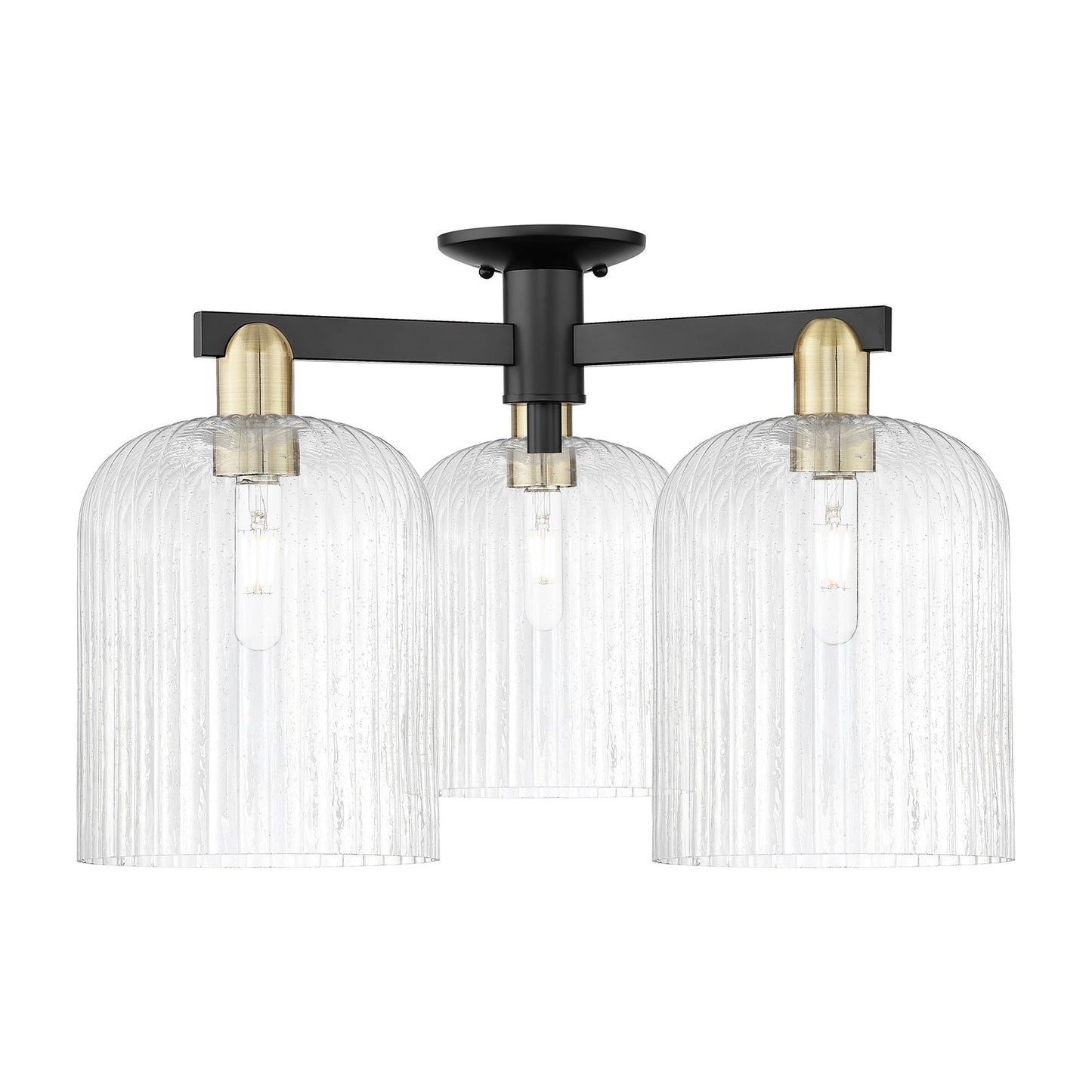 Innovations Bridal Veil 26in 3-Light Semi-Flush Mount | Industrial Black Antique Brass Steel and Seedy Glass | Entryway & | Model 716-3F-BAB-G559-8SDY