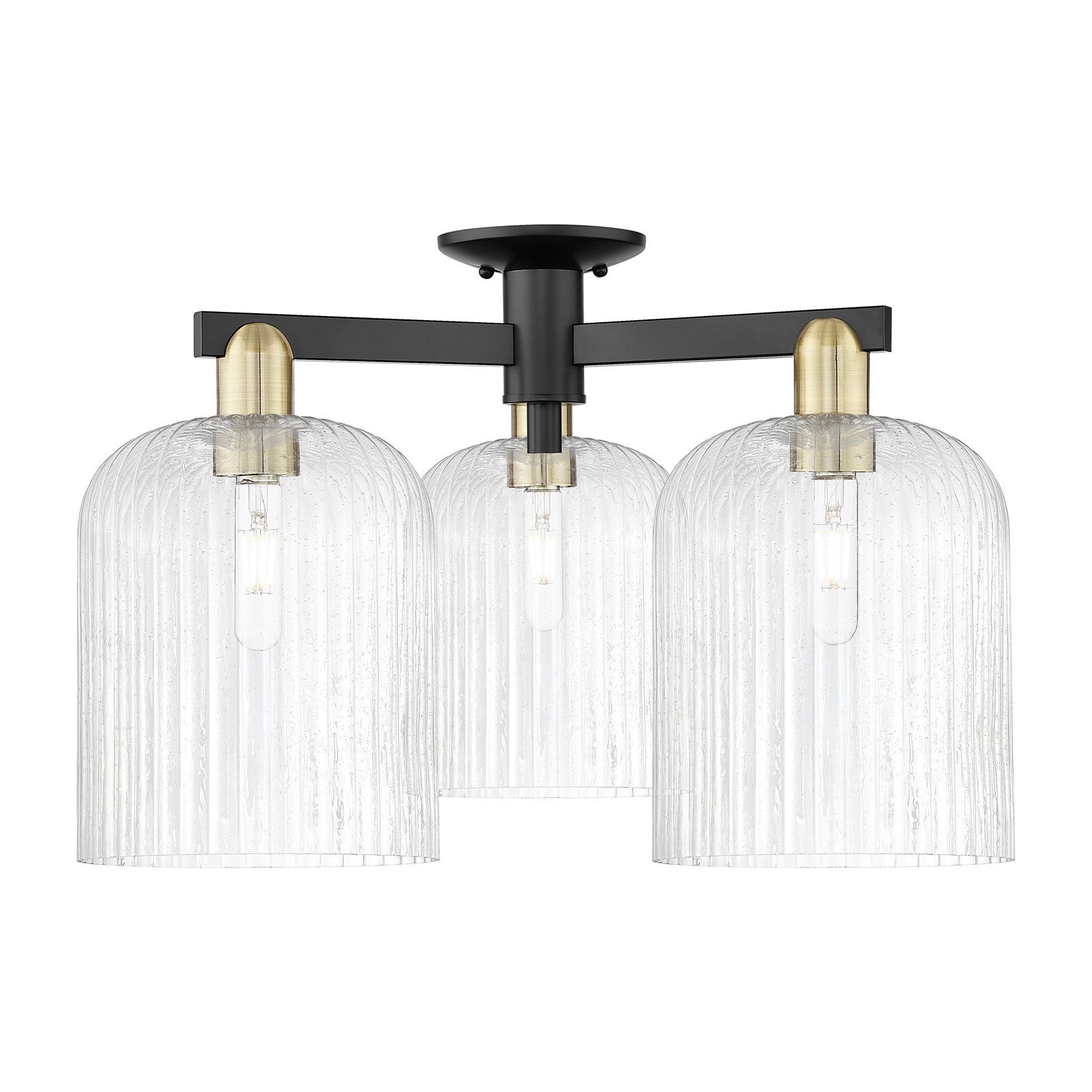 Innovations Bridal Veil 26in 3-Light Semi-Flush Mount | Industrial Black Antique Brass Steel and Seedy Glass | Entryway & | Model 716-3F-BAB-G559-8SDY