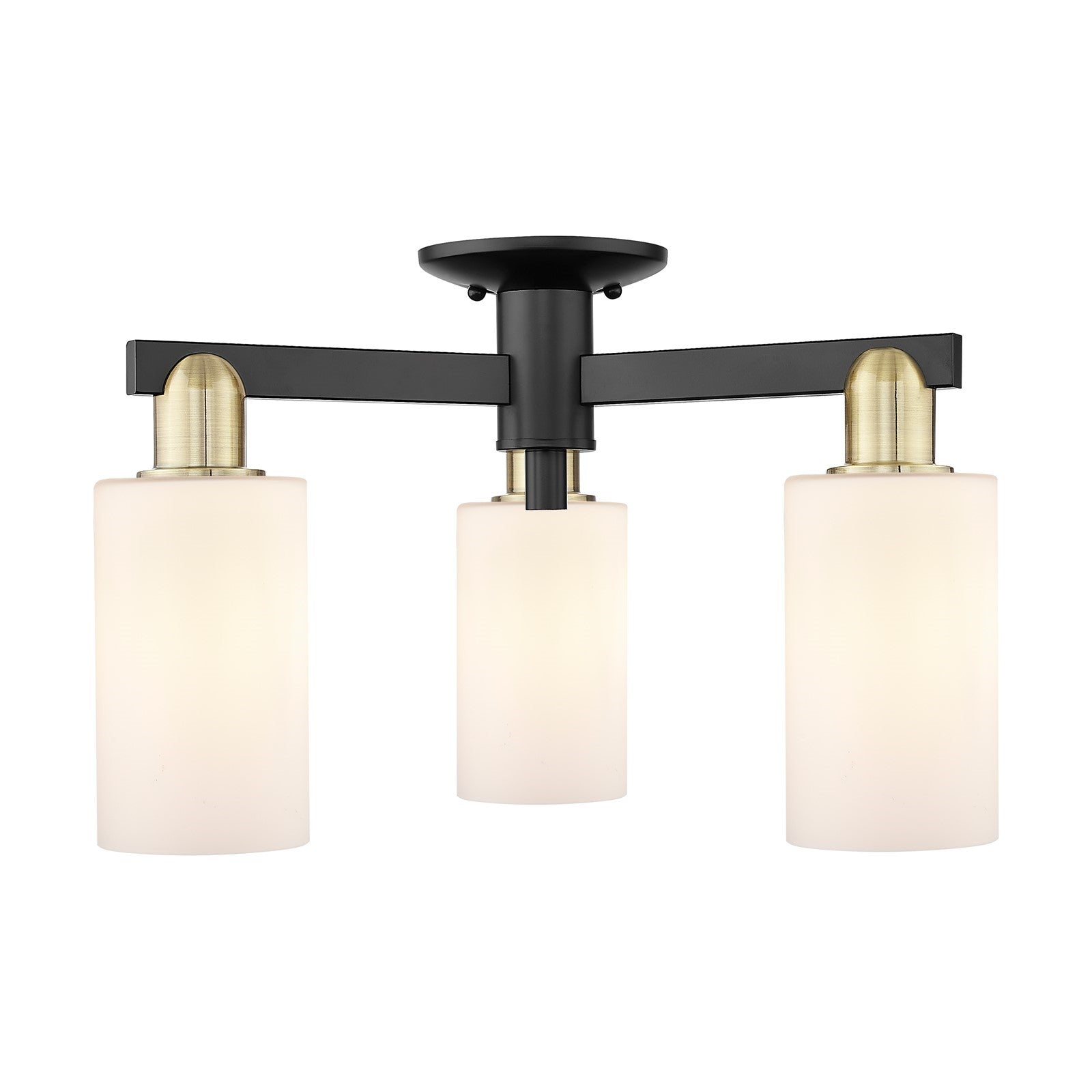 Innovations Clymer 21in 3-Light Semi-Flush Mount | Industrial Black Antique Brass and Matte White Glass | Kitchen, Hallway & | Model 716-3F-BAB-G801