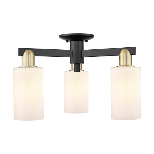 Innovations Clymer 21in 3-Light Semi-Flush Mount | Industrial Black Antique Brass and Matte White Glass | Kitchen, Hallway & | Model 716-3F-BAB-G801