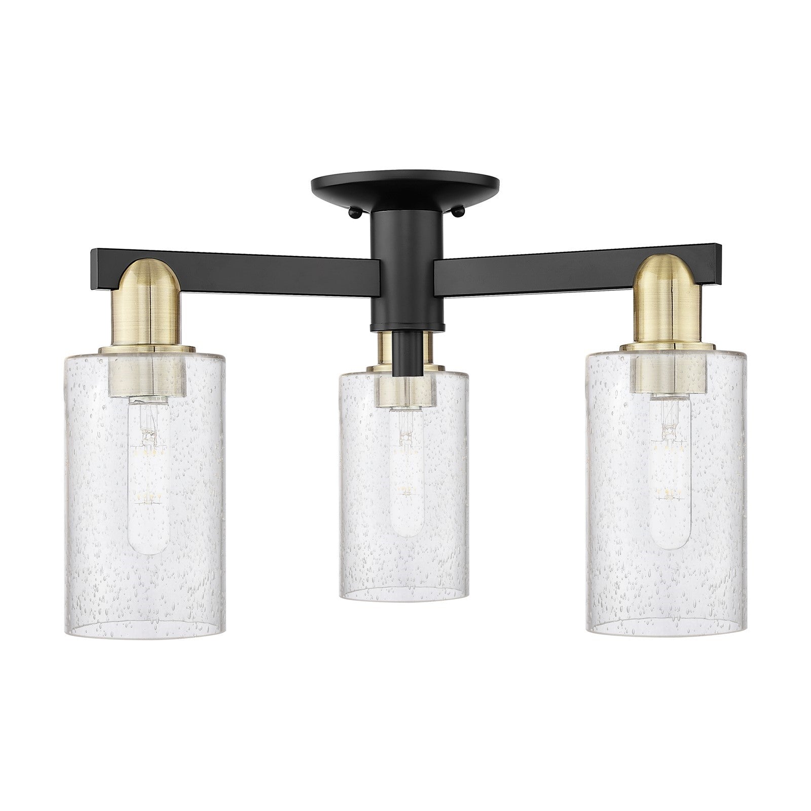 Innovations Clymer 21in 3-Light Semi-Flush Mount | Industrial Black Antique Brass Steel and Seedy Glass | Entryway & Hallway | Model 716-3F-BAB-G804