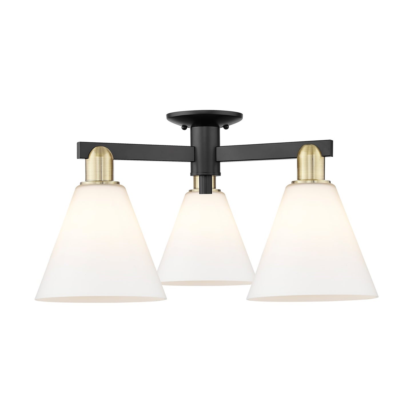 Innovations Berkshire Glass 26in 3-Light Semi-Flush Mount | Industrial Black Antique Brass and Matte White Glass | Living Room & | Model 716-3F-BAB-GBC-81