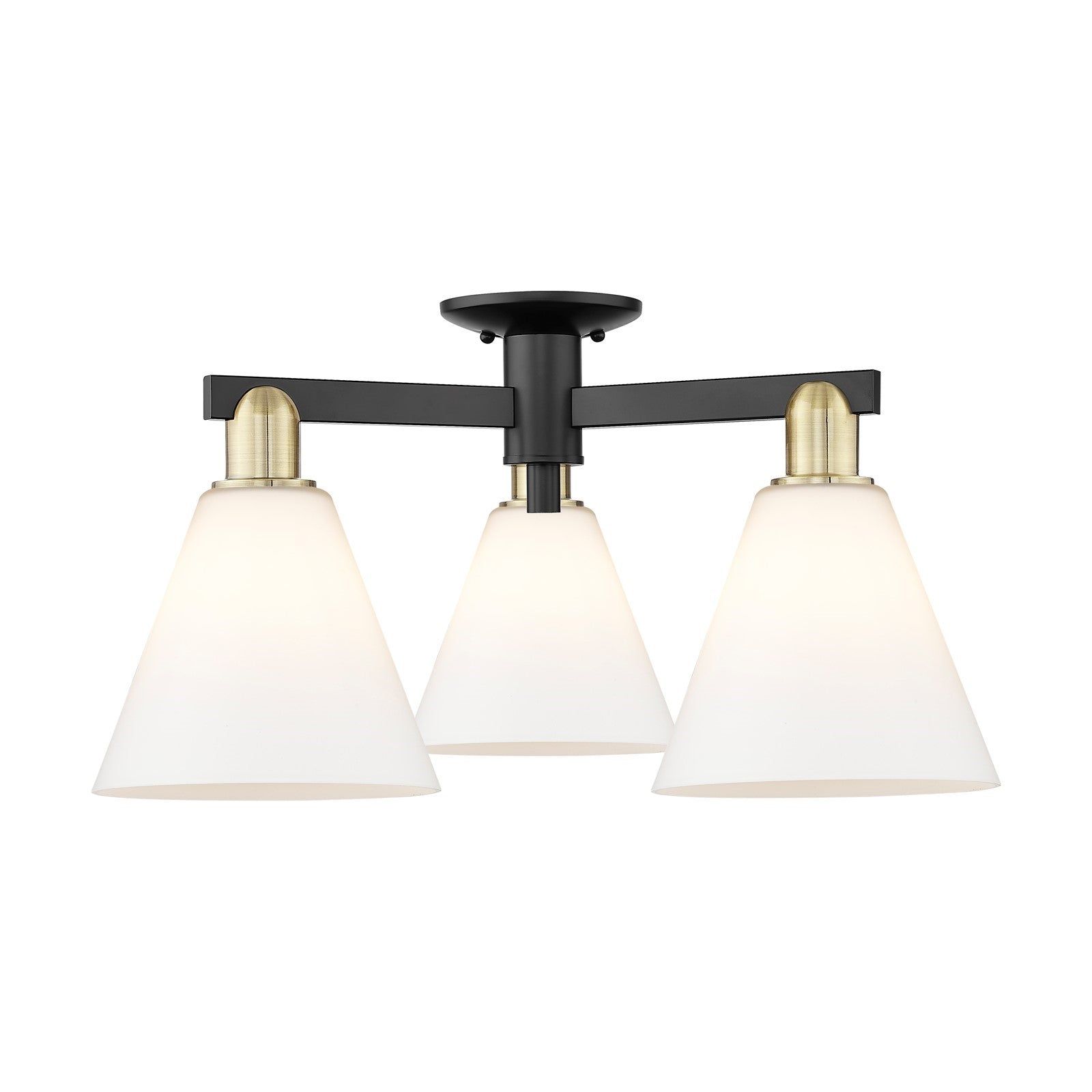 Innovations Berkshire Glass 26in 3-Light Semi-Flush Mount | Industrial Black Antique Brass and Matte White Glass | Living Room & | Model 716-3F-BAB-GBC-81