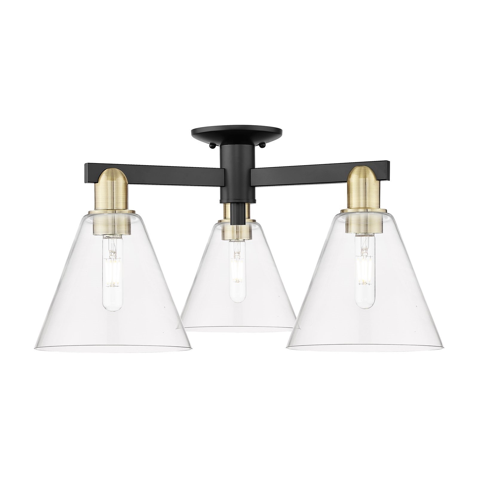 Innovations Berkshire Glass 26in 3-Light Semi-Flush Mount | Industrial Black Antique Brass Steel and Clear Glass | Entryway & | Model 716-3F-BAB-GBC-82