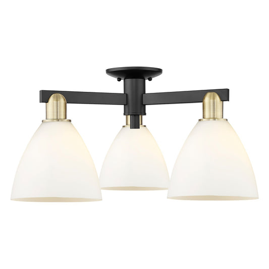 Innovations Bristol 25in 3-Light Semi-Flush Mount | Industrial Black Antique Brass Steel and Matte White Glass | Kitchen & | Model 716-3F-BAB-GBD-751