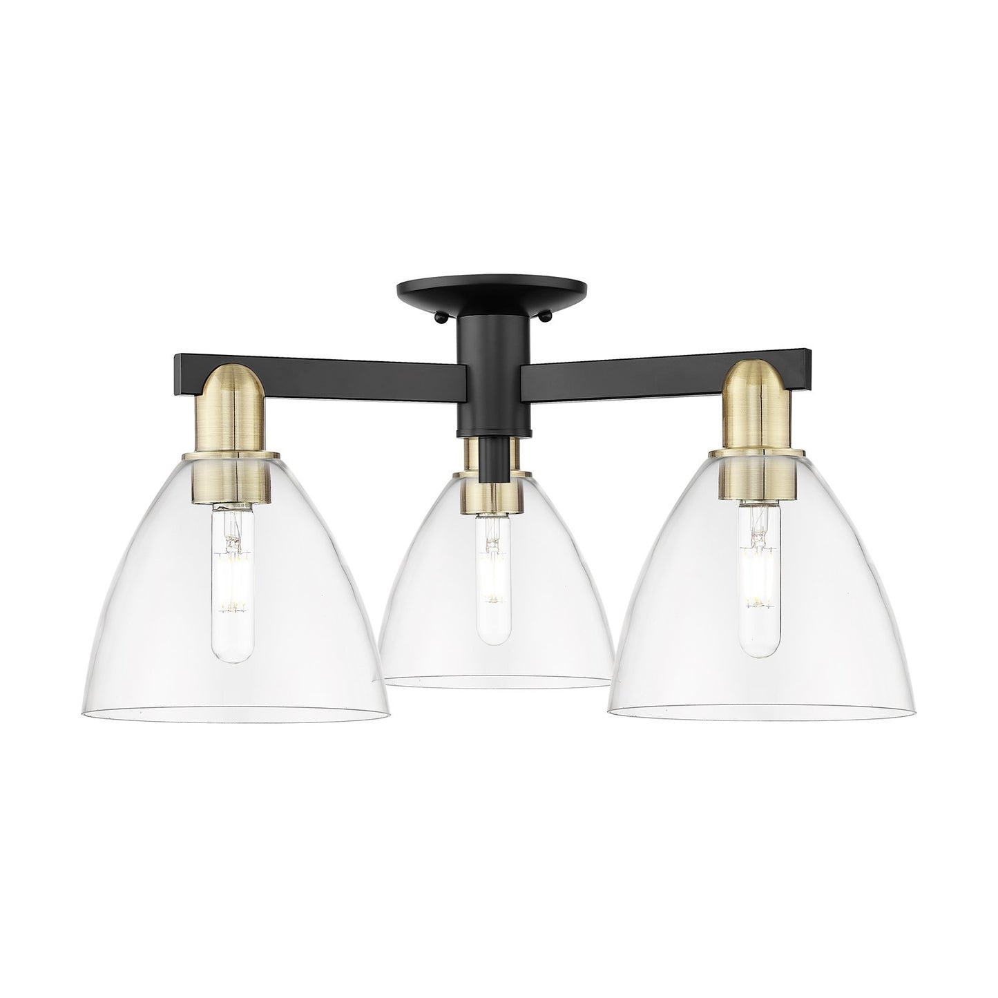 Innovations Bristol 25in 3-Light Semi-Flush Mount | Industrial Black Antique Brass Steel and Clear Glass | Damp-Rated Living | Model 716-3F-BAB-GBD-752