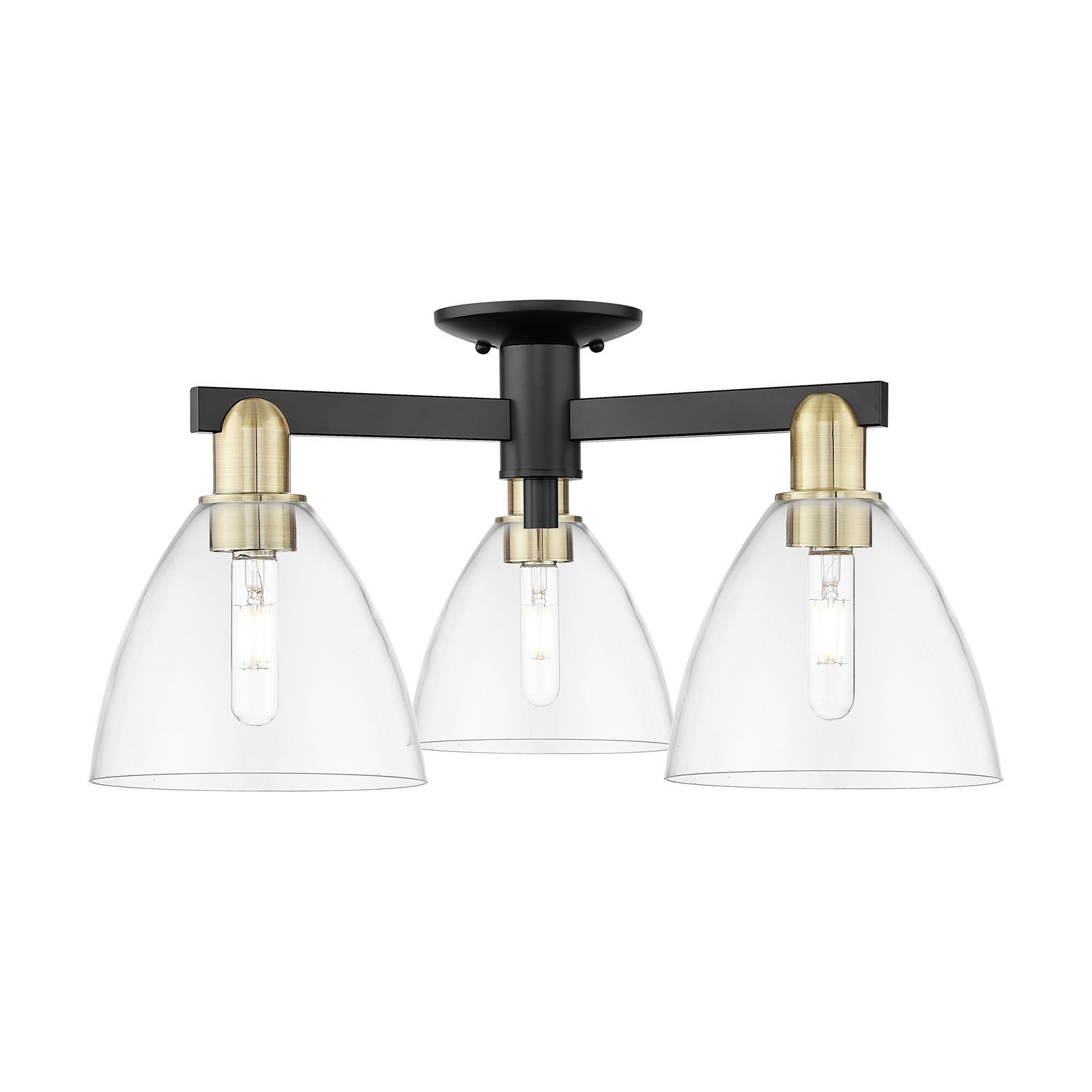 Innovations Bristol 25in 3-Light Semi-Flush Mount | Industrial Black Antique Brass Steel and Clear Glass | Damp-Rated Living | Model 716-3F-BAB-GBD-752