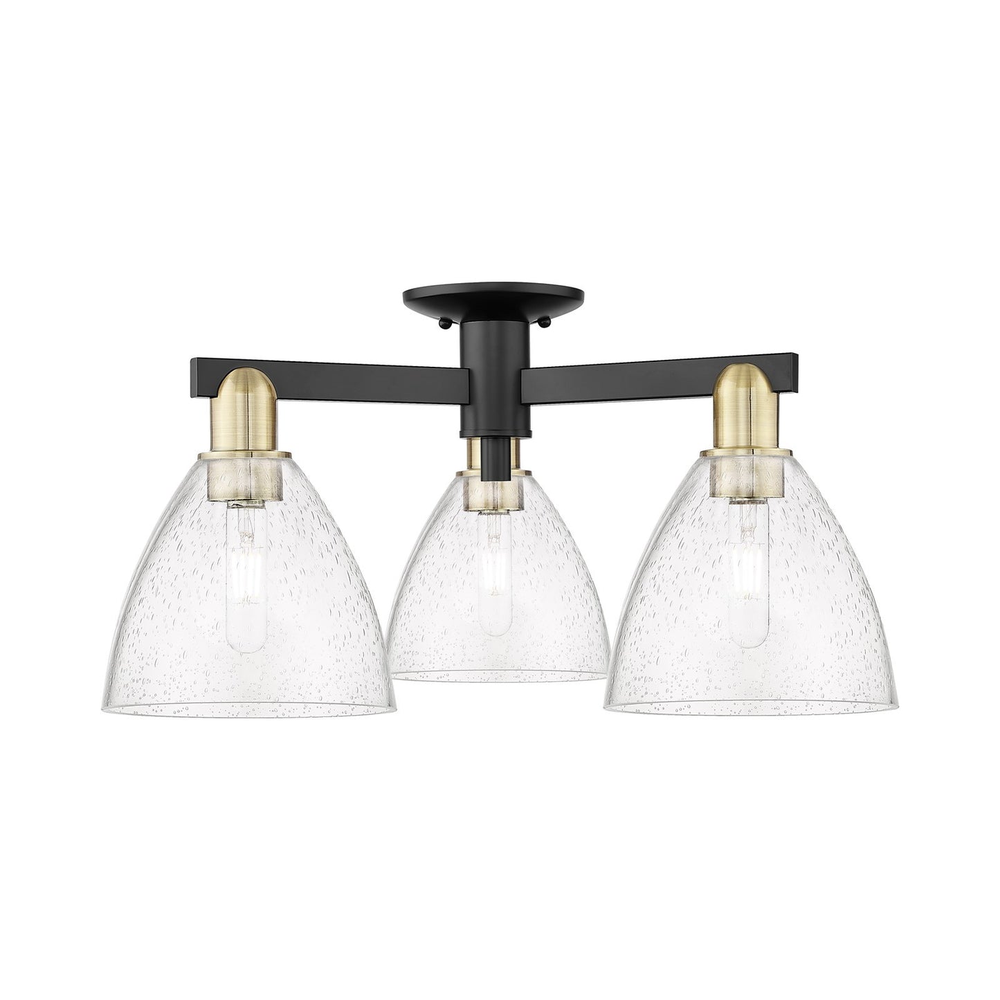 Innovations Bristol 25in 3-Light Semi-Flush Mount | Industrial Black Antique Brass Steel and Seedy Glass | Entryway & Hallway | Model 716-3F-BAB-GBD-754