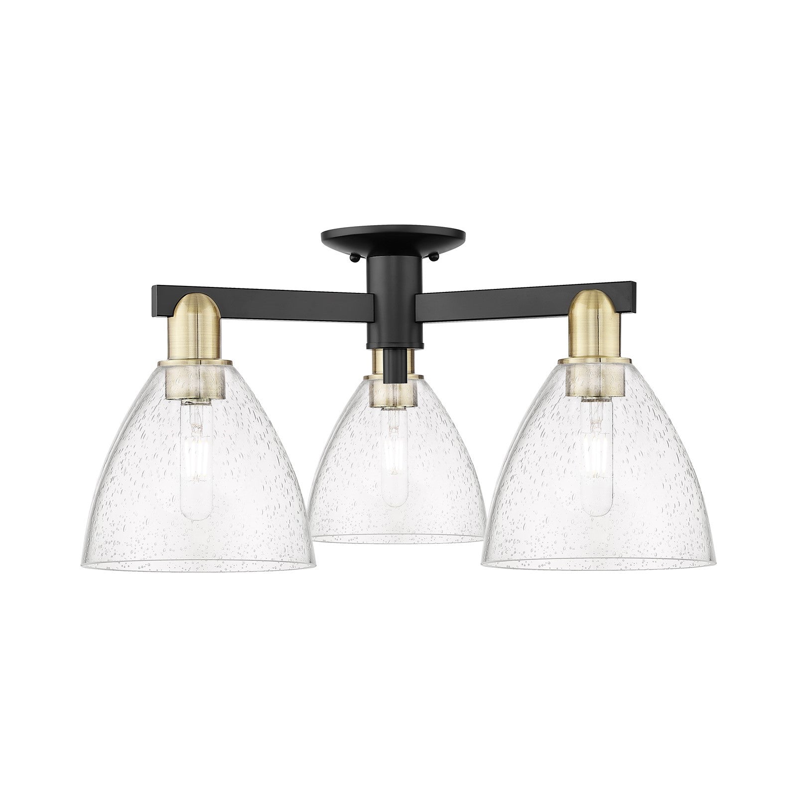 Innovations Bristol 25in 3-Light Semi-Flush Mount | Industrial Black Antique Brass Steel and Seedy Glass | Entryway & Hallway | Model 716-3F-BAB-GBD-754