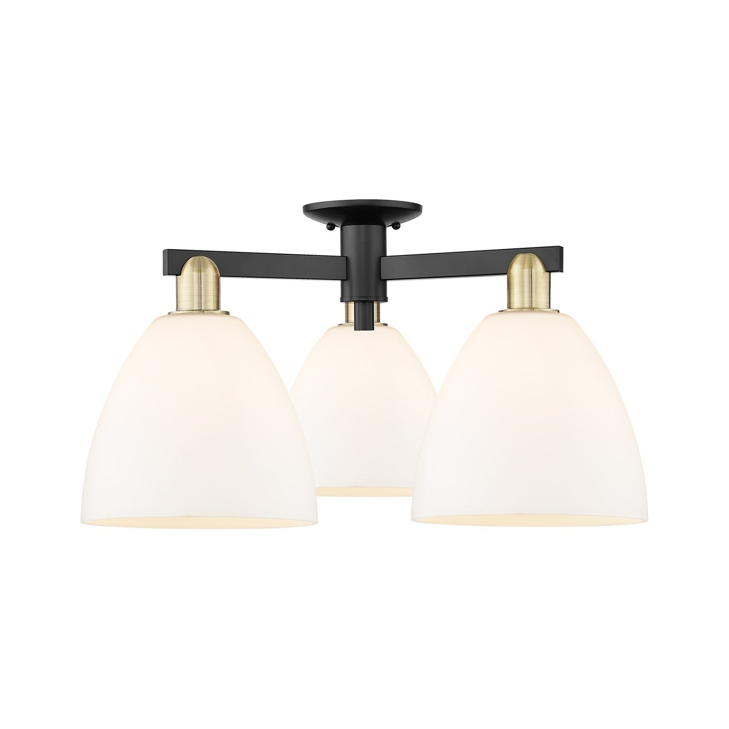 Innovations Bristol 27in 3-Light Semi-Flush Mount | Industrial Black Antique Brass and Matte White Glass | Living Room & Dining | Model 716-3F-BAB-GBD-91