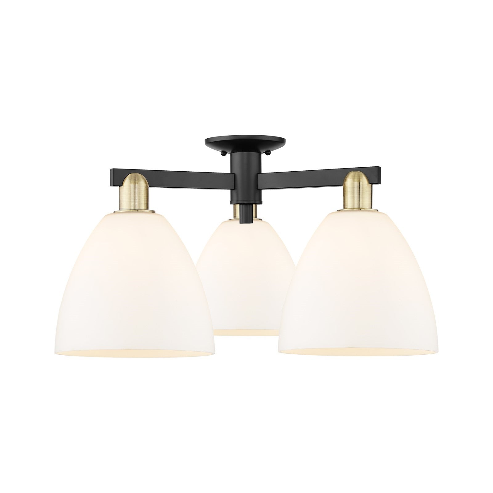 Innovations Bristol 27in 3-Light Semi-Flush Mount | Industrial Black Antique Brass and Matte White Glass | Living Room & Dining | Model 716-3F-BAB-GBD-91