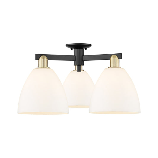 Innovations Bristol 27in 3-Light Semi-Flush Mount | Industrial Black Antique Brass and Matte White Glass | Living Room & Dining | Model 716-3F-BAB-GBD-91