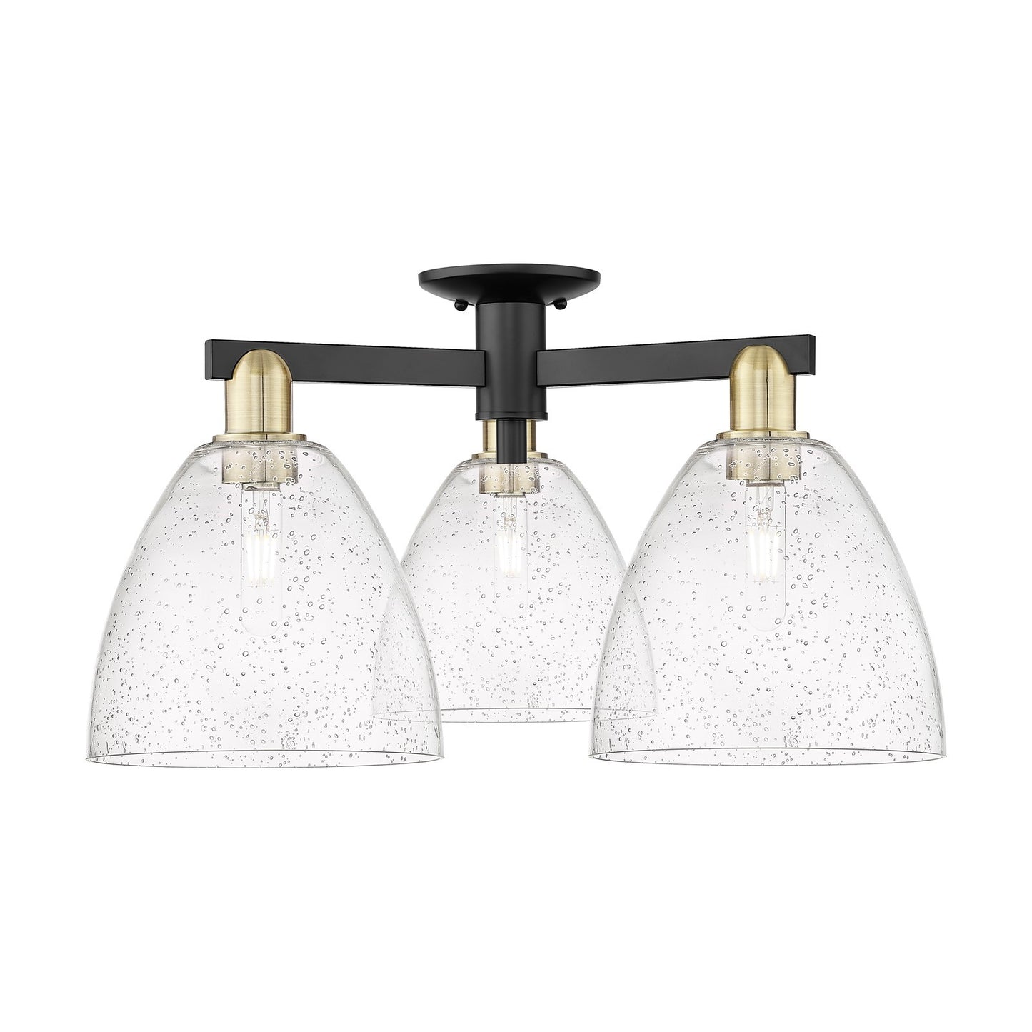 Innovations Bristol 27in 3-Light Semi-Flush Mount | Industrial Black Antique Brass Steel and Seedy Glass | Kitchen & Hallway | Model 716-3F-BAB-GBD-94